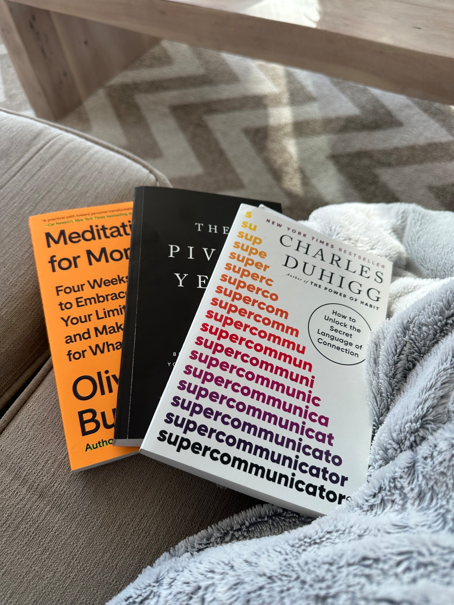 For the last 5 or so years I’ve been trying to read more and start with a book I can learn something from in the mornings and the something fun and light if I want to read at night. Here are a few of my recent morning reads. I loved super communicators it was a great mix of story telling and practical insight. Briana Wiest is such a gem and I LOVED the mountain is you. The pivot year is a great daily read with one pagers. Just started meditations for mortals today!

#LTKselfcare #LTKmorningroutine #LTKHome