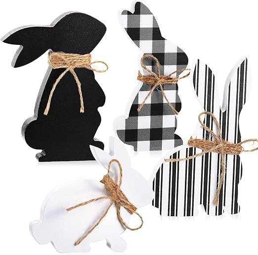 4 Pieces Easter Bunny Table Wooden Signs Bunny Shaped Farmhouse Decor Spring Bunny Wood Tabletop ... | Amazon (US)