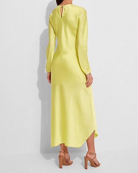 Conscious Edit Satin Long Sleeve Asymmetrical Hem Maxi Dress | Express