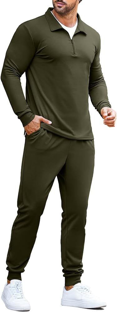 COOFANDY Men's 2 Piece Tracksuit Set Jogging Sweatsuit Workout Athletic Casual Quarter Zip Suit | Amazon (US)