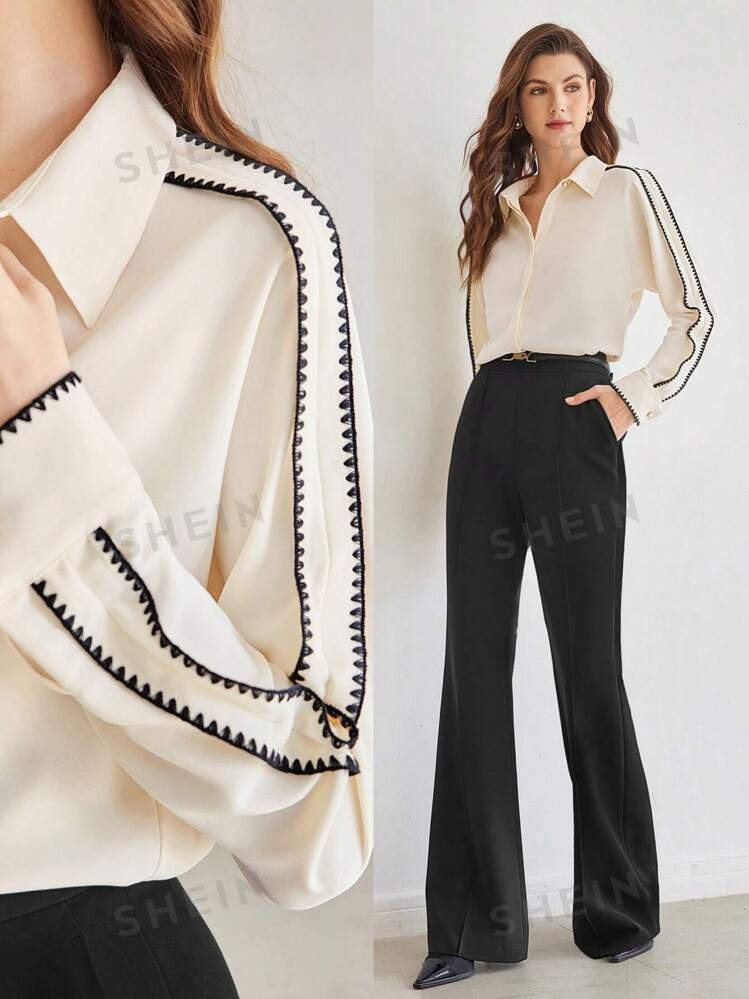 MOTF PREMIUM WOVEN WOMEN'S CONTRAST PIPING SHIRT | SHEIN