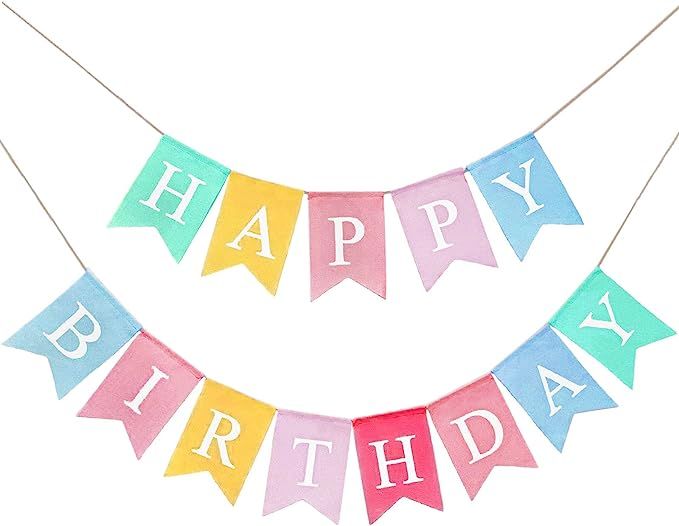 Amazon.com: CROWNOS Happy Birthday Banner, Assembled Imitated Burlap Colorful Birthday Banner Bun... | Amazon (US)