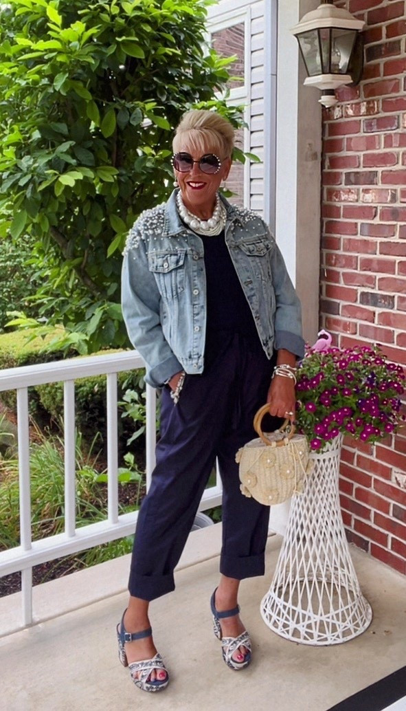 Round Pearl Sunglasses
Pearl and Rhinestone Jacket
Pearl and Rafia Purse
 