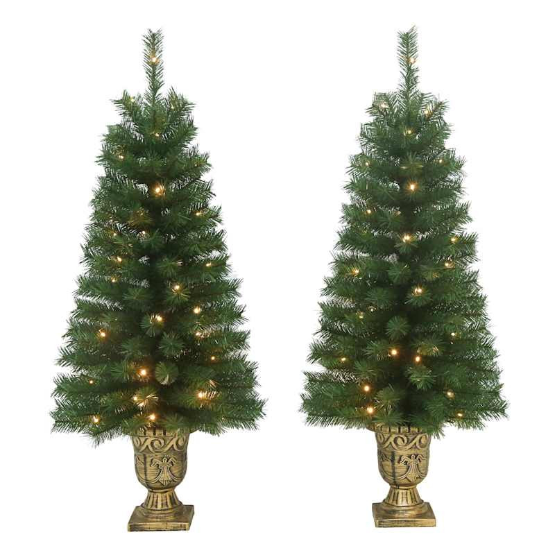 (A5) 2-Piece Pre-Lit LED Douglas Fir Christmas Tree Porch Set, 4' | At Home