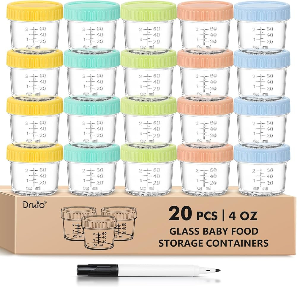 DRKIO 20 Pack Glass Baby Food Storage Containers 4 Oz Baby Food Jars with Lids Baby Food Maker Mi... | Amazon (US)
