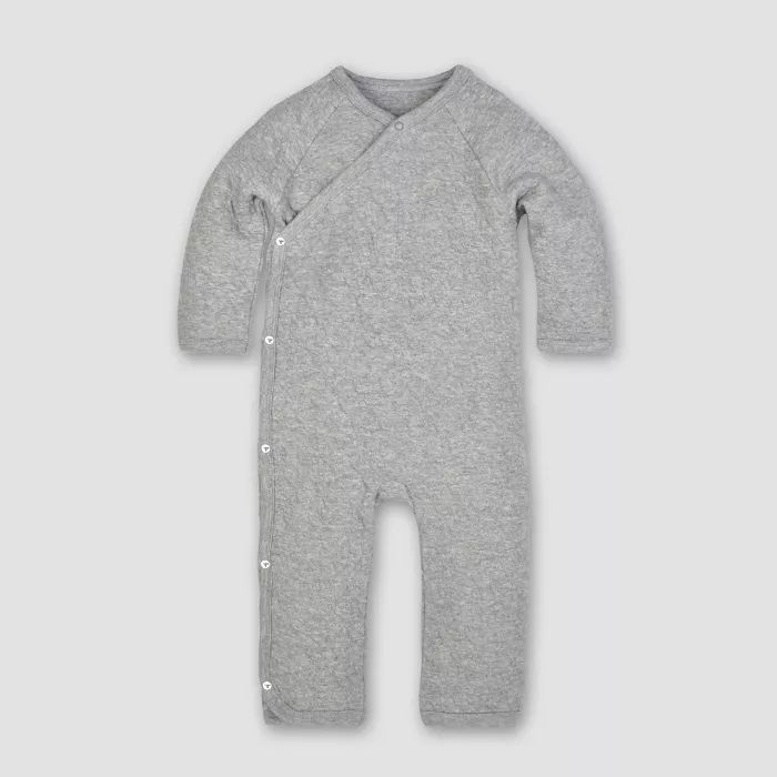 Burt's Bees Baby® Baby Organic Cotton Quilted Bee Wrap Front Jumpsuit - Heather Gray | Target