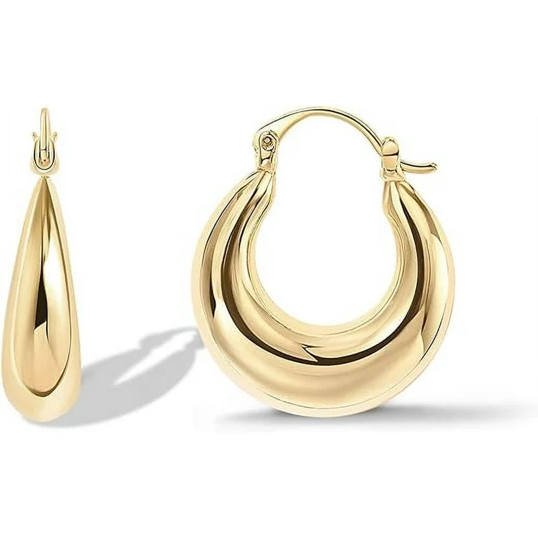 PAVOI 14K Gold Plated Sterling Silver Post Chunky Hoops | Thick Lightweight Gold Hoop Earrings fo... | Walmart (US)