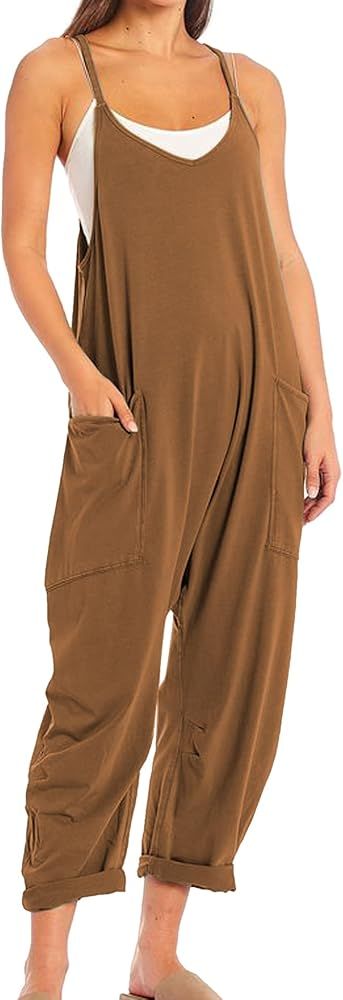 SeeLuNa Womens Casual Sleeveless Jumpsuits V-Neck Spaghetti Strap Wide Leg Romper Overalls Jumpsu... | Amazon (US)