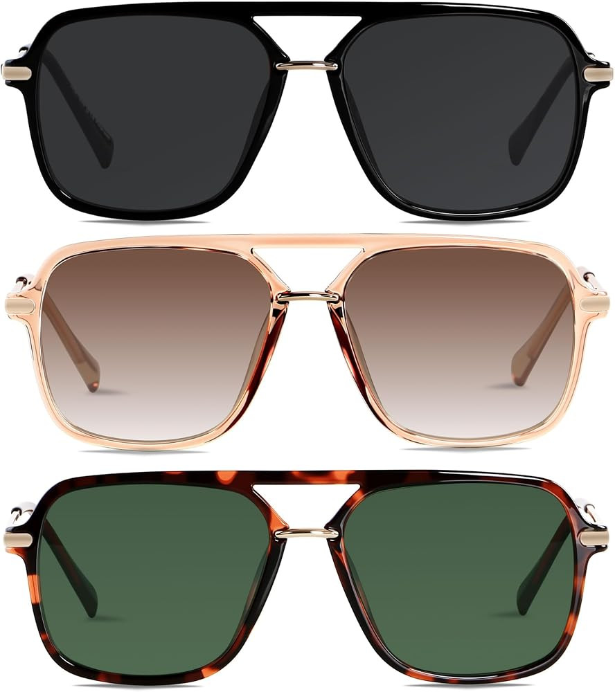 ANDWOOD Retro Square Sunglasses for Women Men Polarized Trendy Aviator 90s Pilot Shades | Amazon (US)