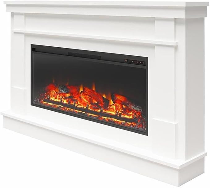 Pemberly Row Wide Mantel with Linear Electric Fireplace in White | Amazon (US)