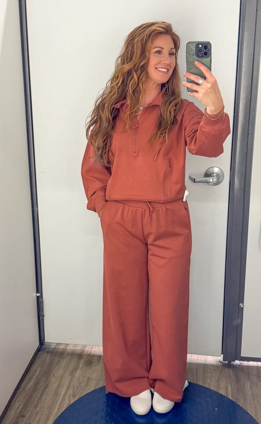 Old Navy try on with Stephanie! She is petite 5’3 and wearing a size small top and extra small bottoms! I just love the rust color of this matching set for Fall. 

#LTKTravel #LTKOver40 #LTKPetite