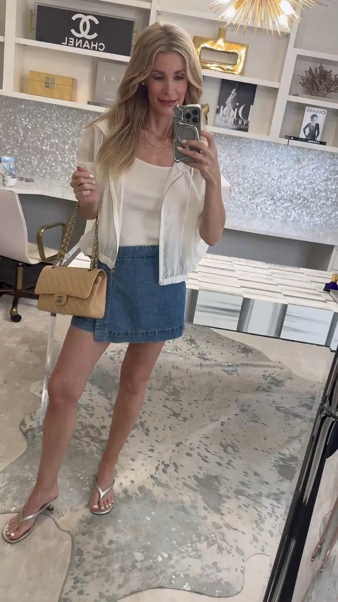 Casual summer outfit featuring this Madewell denim skort and lightweight sheer bomber jacket ✨ Love that the skort looks like a skirt but has shorts underneath for an easy warm-weather look. Size 24 in skort and XS in jacket. #DenimSkort #SummerStyle 
 

  

#LTKootd #LTKOver40 #LTKSeasonal #LTKootd #LTKSeasonal #LTKOver40