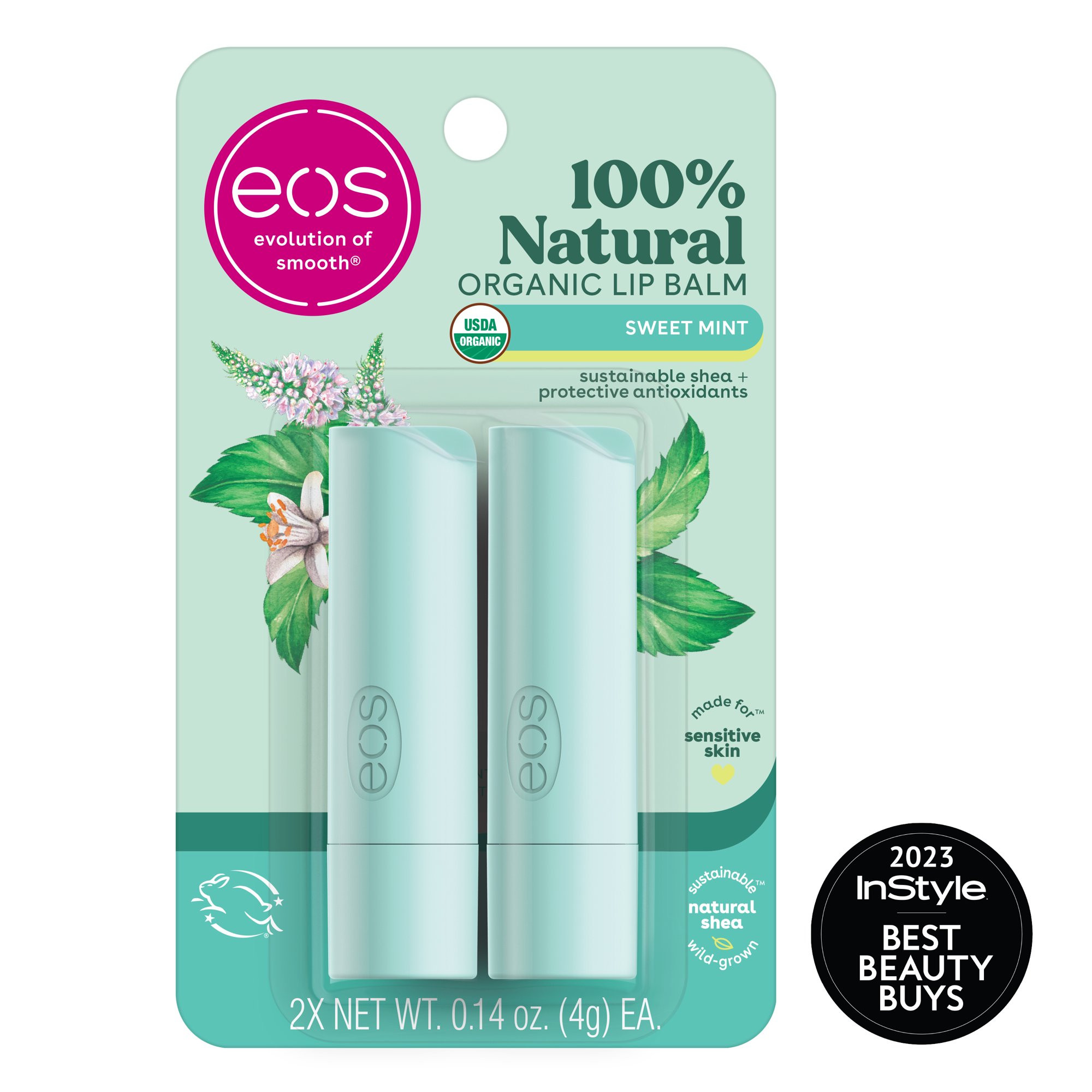 eos 100% Natural & Organic Lip Balm Stick - Sweet Mint | 0.14 oz | 2-Pack | Walmart (US)