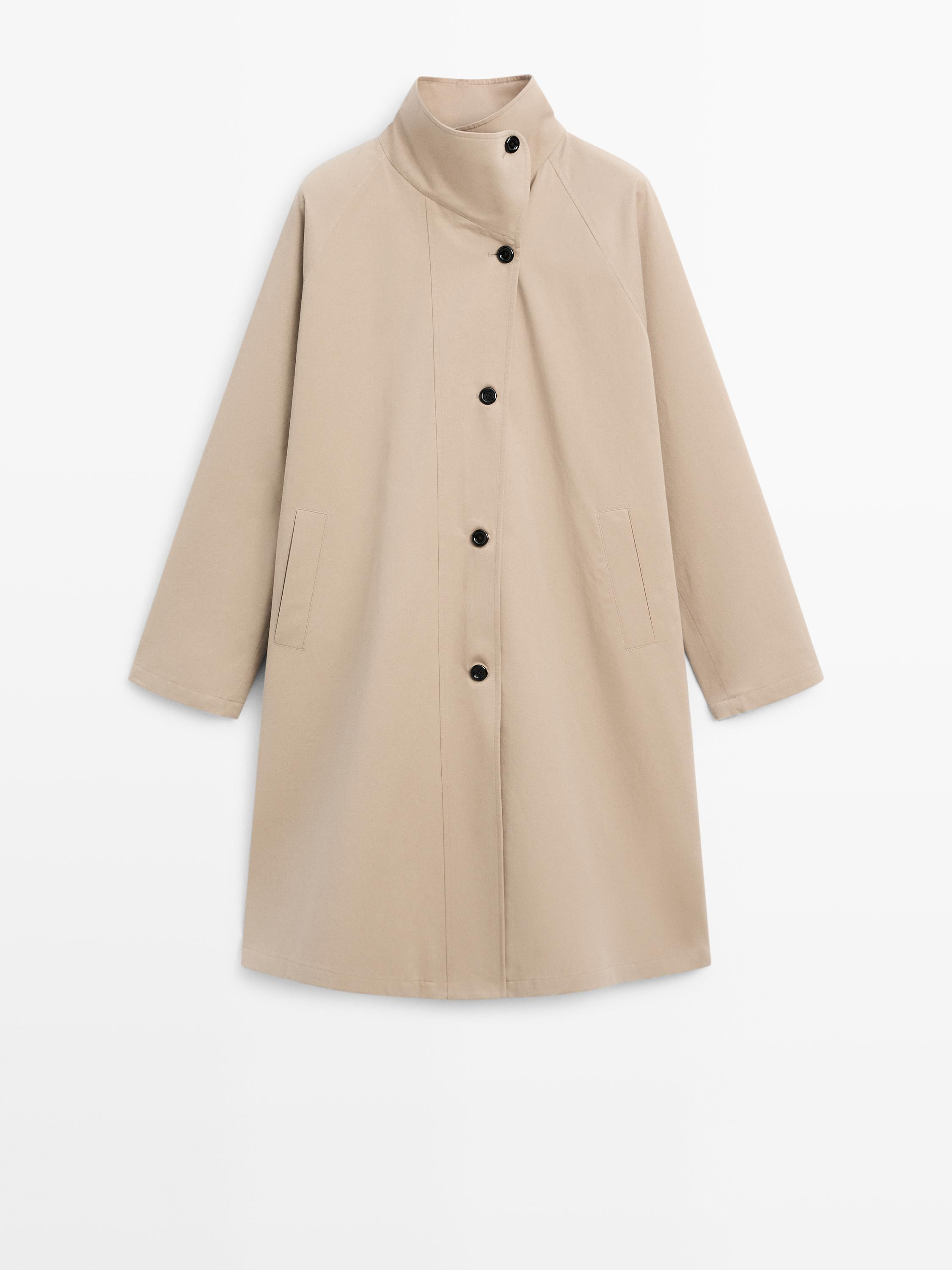 Lange katoenen trenchcoat met zijsluiting | Massimo Dutti NL