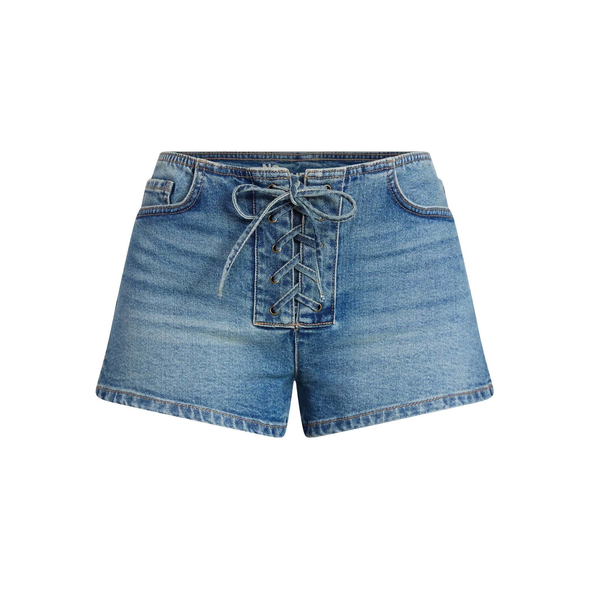 No Boundaries Festival Boho Lace Up Denim Shorts, 2.5" Inseam, Women's XXS-XXL | Walmart (US)