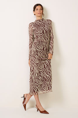 Z SUPPLY Women's Sevilla Zebra Mesh Midi Dress, Size Large, Velvetrouge Brown | Evereve