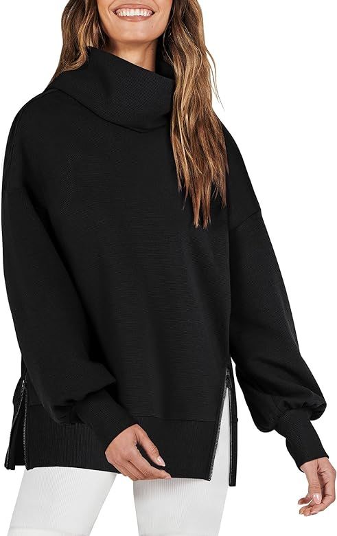 Caracilia Womens Oversized Sweatshirt Turtleneck Long Sleeve Knit Sweater Pullover Top 2023 Fall Winter Casual Trendy Clothes | Amazon (US)
