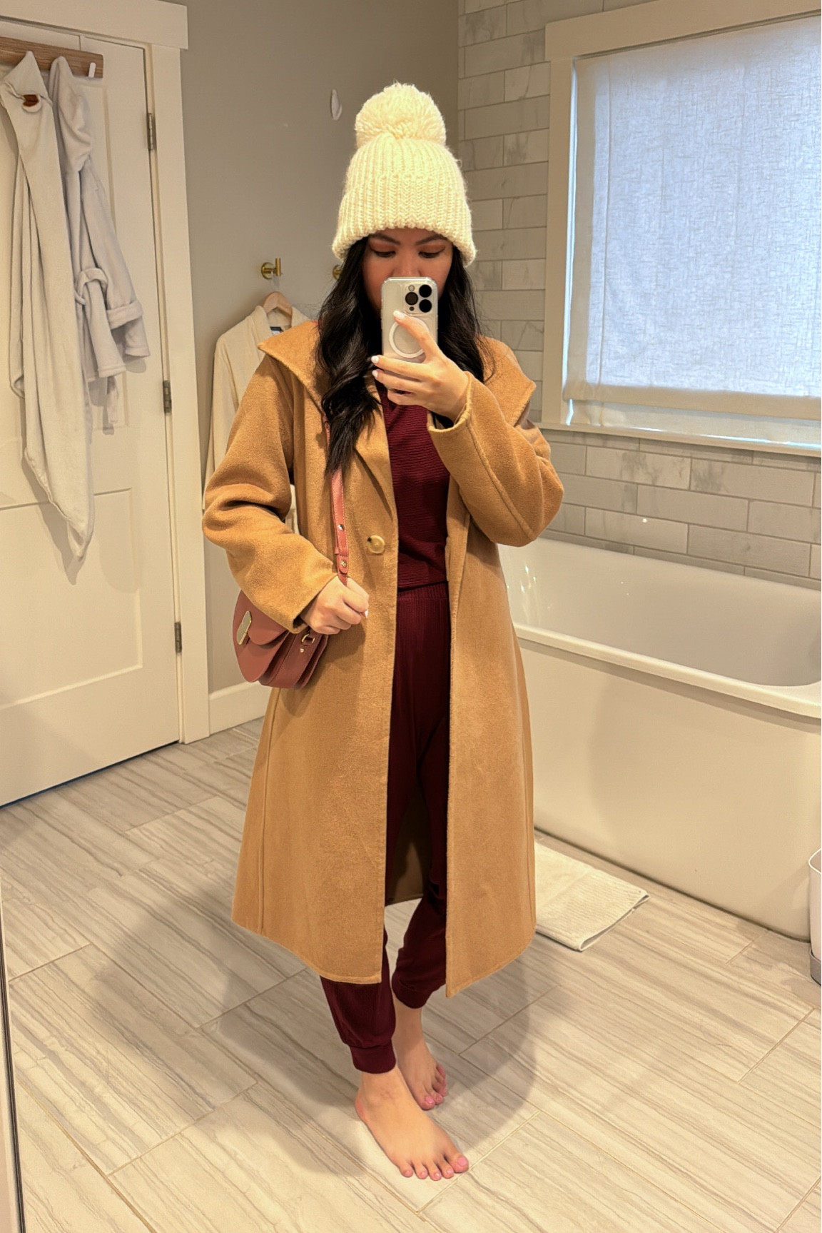 Travel outfit with Amazon lounge set, Vince coat, and Sezane handbag

#LTKstyletip #LTKtravel #LTKeurope