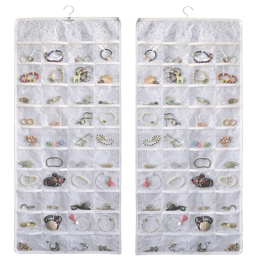 Hanging Jewelry Organizer, Double-Sided Jewelry Storage Organizer with Embossed Pattern, 80 Clear... | Amazon (US)