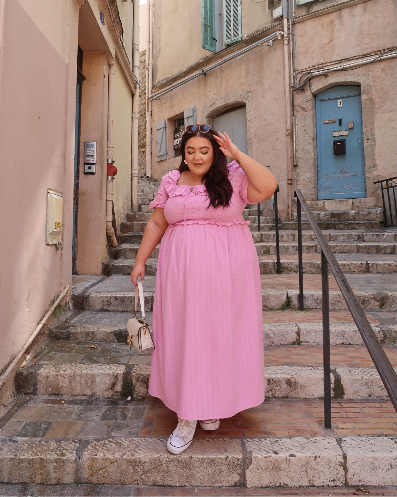 open lace back dress Sunshine Lane Milkmaid Sleeve Lace-up Back Dress Striped Baby Pink– Selfie  Leslie main image 0