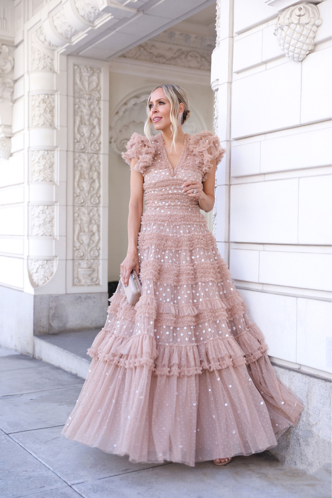 chinese dress ladies Layered Lace Midaxi Dress  Pink