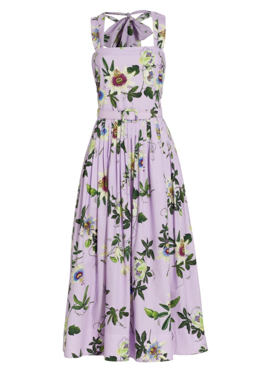Pleated Belted Floral Midi-Dress | Saks Fifth Avenue