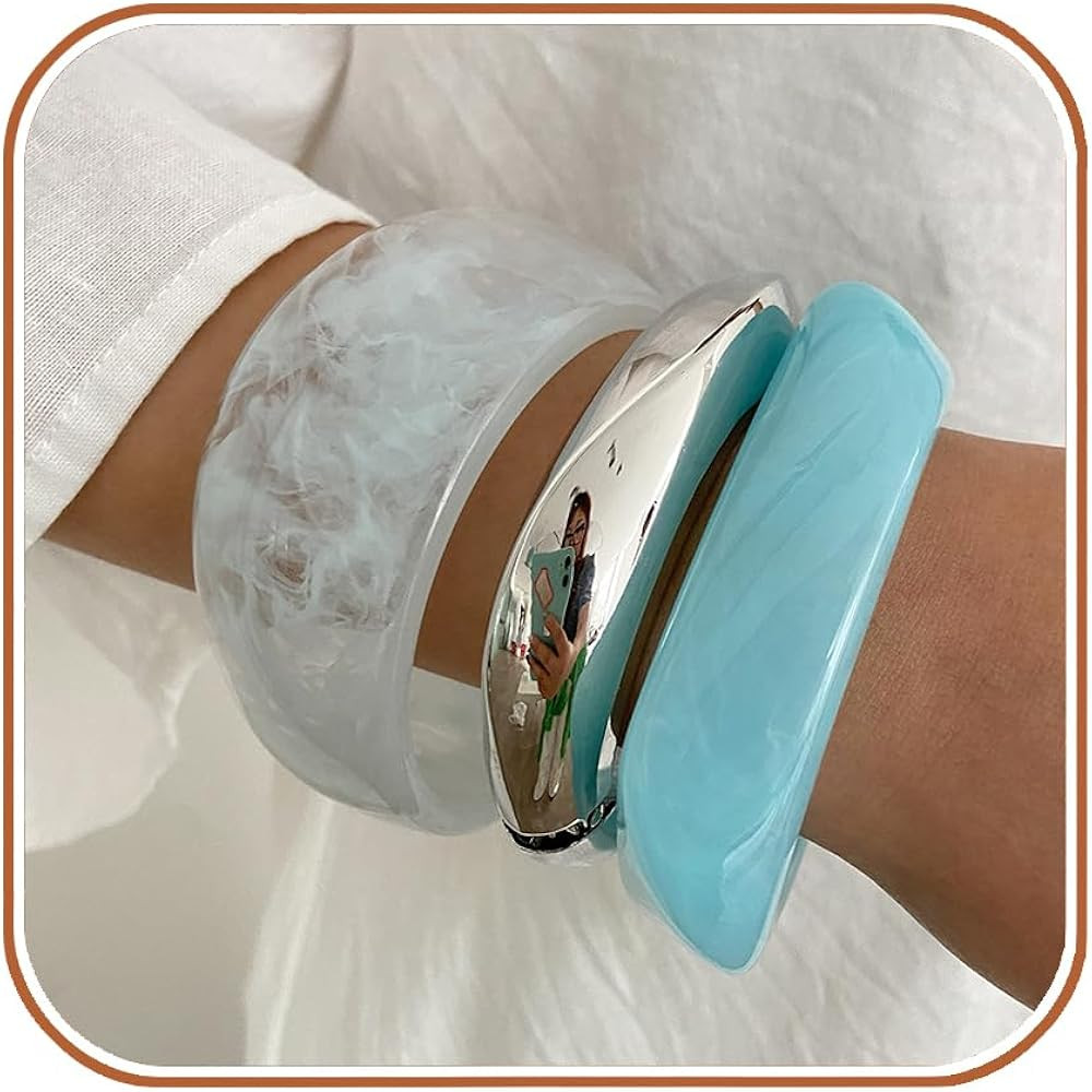Chunky Gold Bracelet Resin Bangle Bracelets for Women 3Pcs Vintage Acrylic Wide Cuff Bracelet Mix... | Amazon (US)