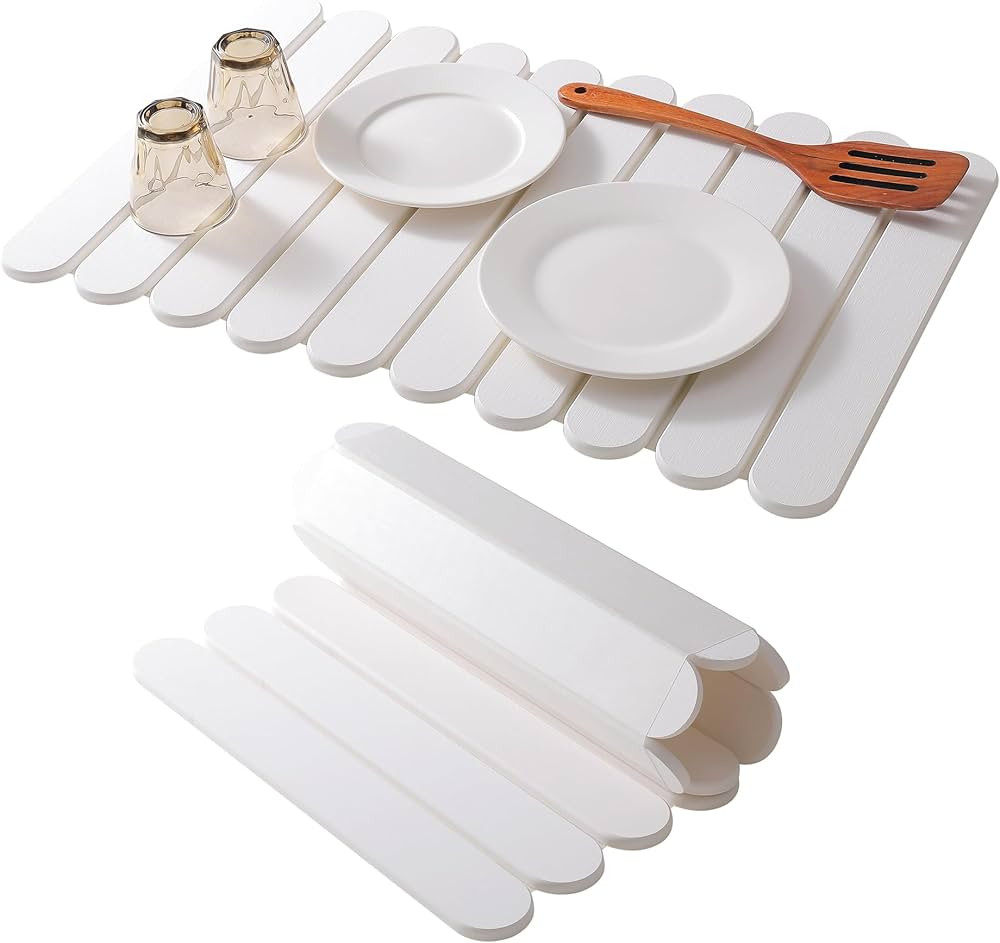 24"×16" White Stone Dish Drying Mats for Kitchen Counter, Large Quick Dry Collapsible Eco-Friend... | Amazon (US)