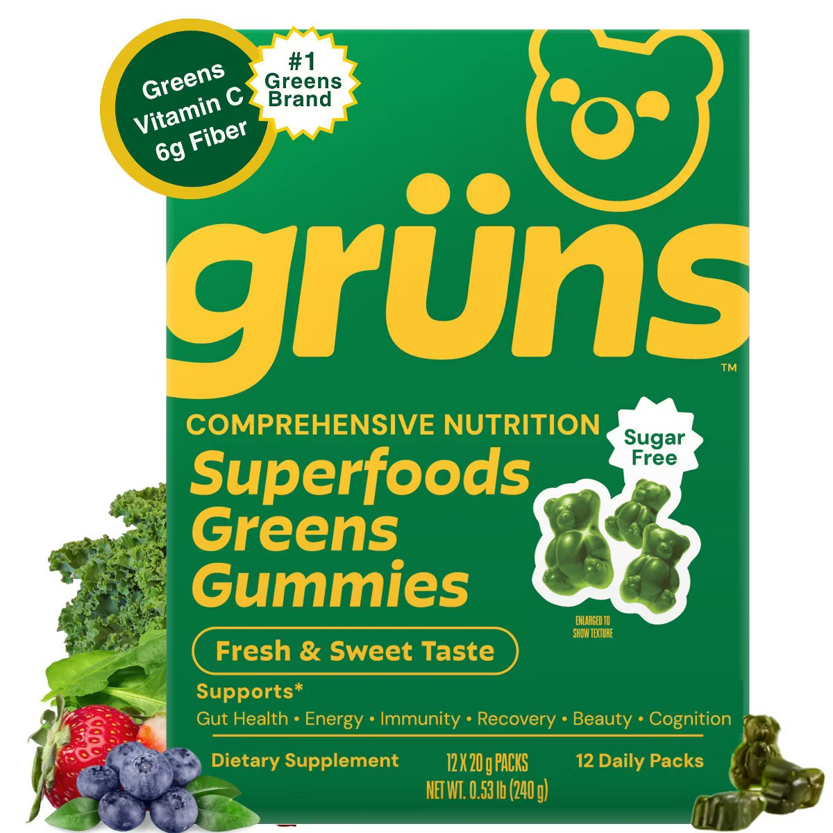 Grüns Adult Low Sugar Superfoods Greens Gummies - 96ct/12 Servings | Target
