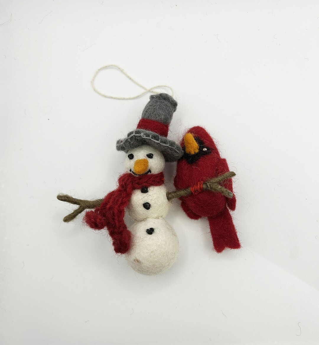 Felted Wool snowman Igor With Cardinal Weezie Ornament-felt Snowman and Cardinal-felt Ornaments-h... | Etsy (US)