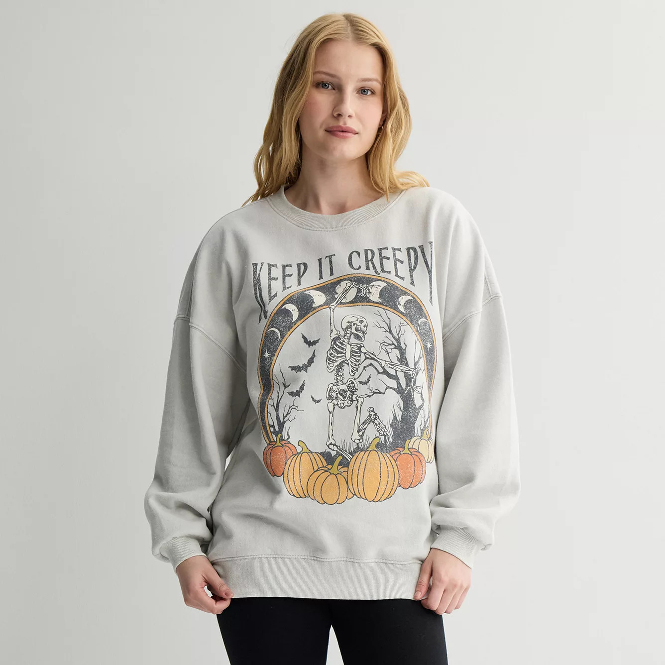 Juniors' Keep It Creepy Skeleton & Pumpkins Oversized Graphic Pullover | Kohl's
