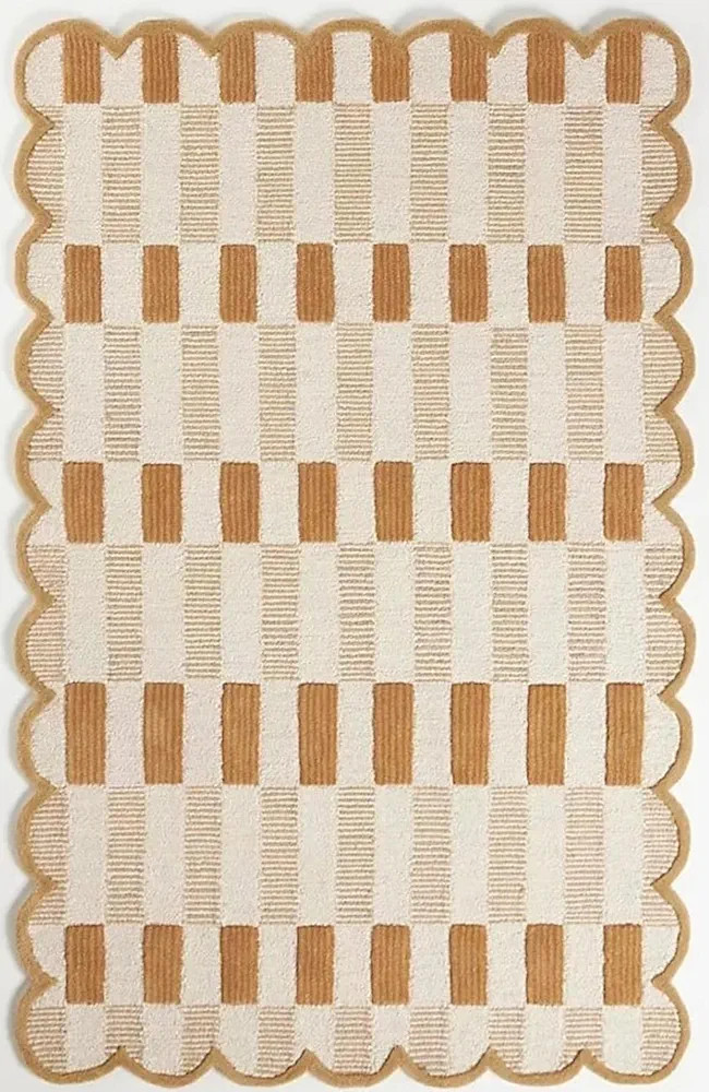 Matilda Goad Plaid Scallop Wool Hand Tufted Area Rug, Luxurious Designer, Anro Irregular Cozy Sof... | Amazon (US)