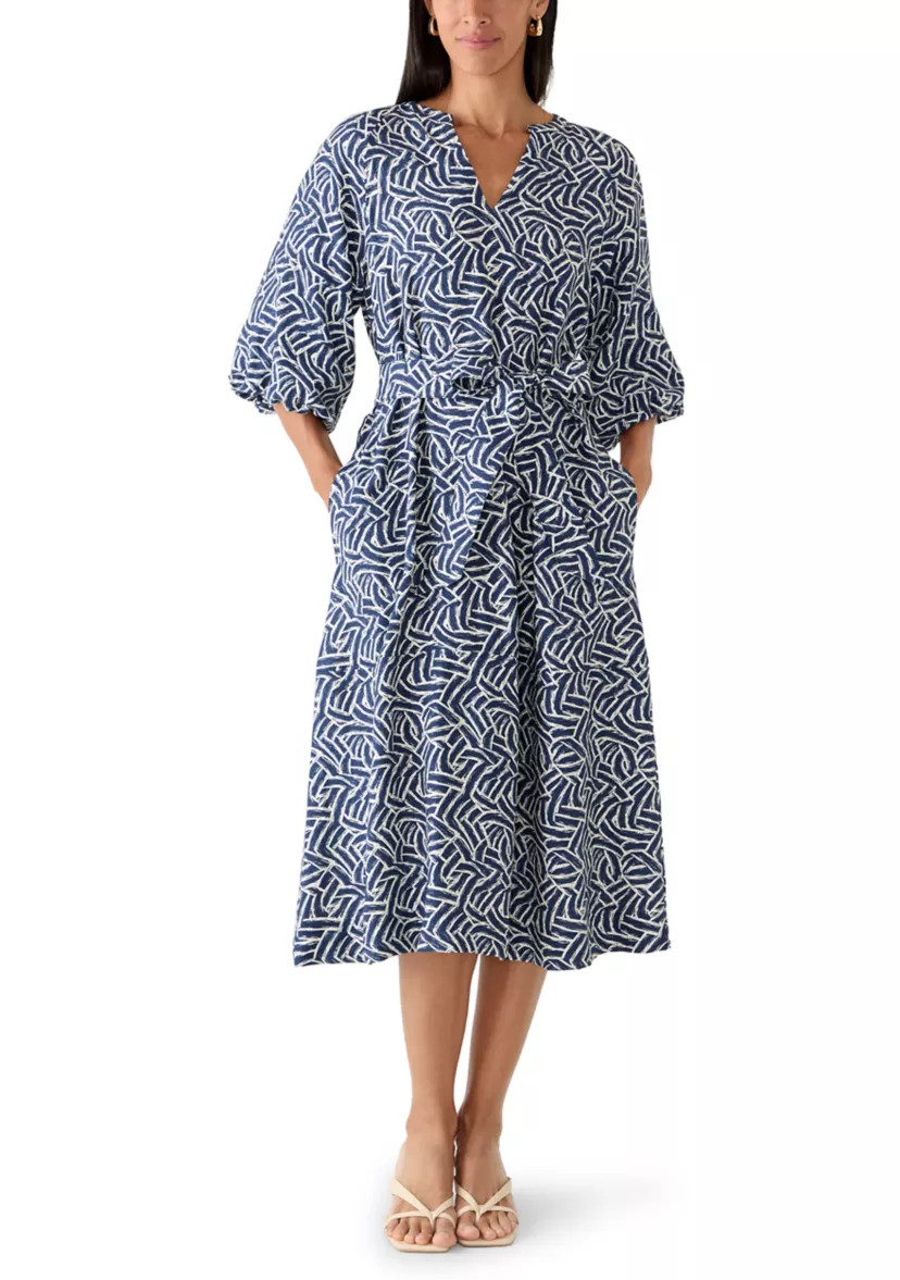 Women's Elbow Sleeve V-Neck Belted Midi Dress | Belk