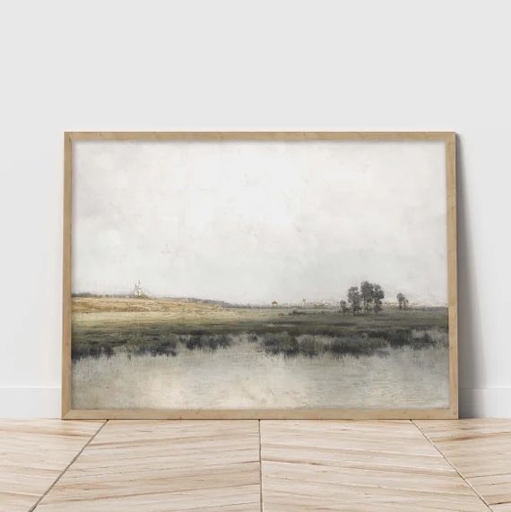 Vintage Pond Landscape Painting Canvas Wall Art Neutral Wall - Etsy | Etsy (US)
