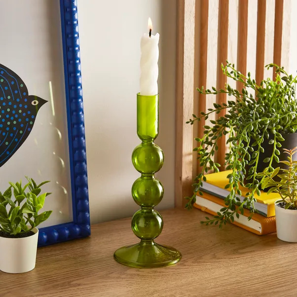 Green Glass Candlestick Holder | Dunelm (migrated)