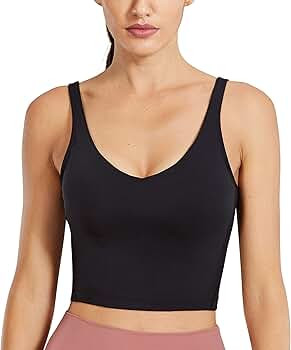CRZ YOGA Womens V Neck Workout Tank Tops with Built in Bras - Cropped Padded Athletic Longline Sp... | Amazon (US)