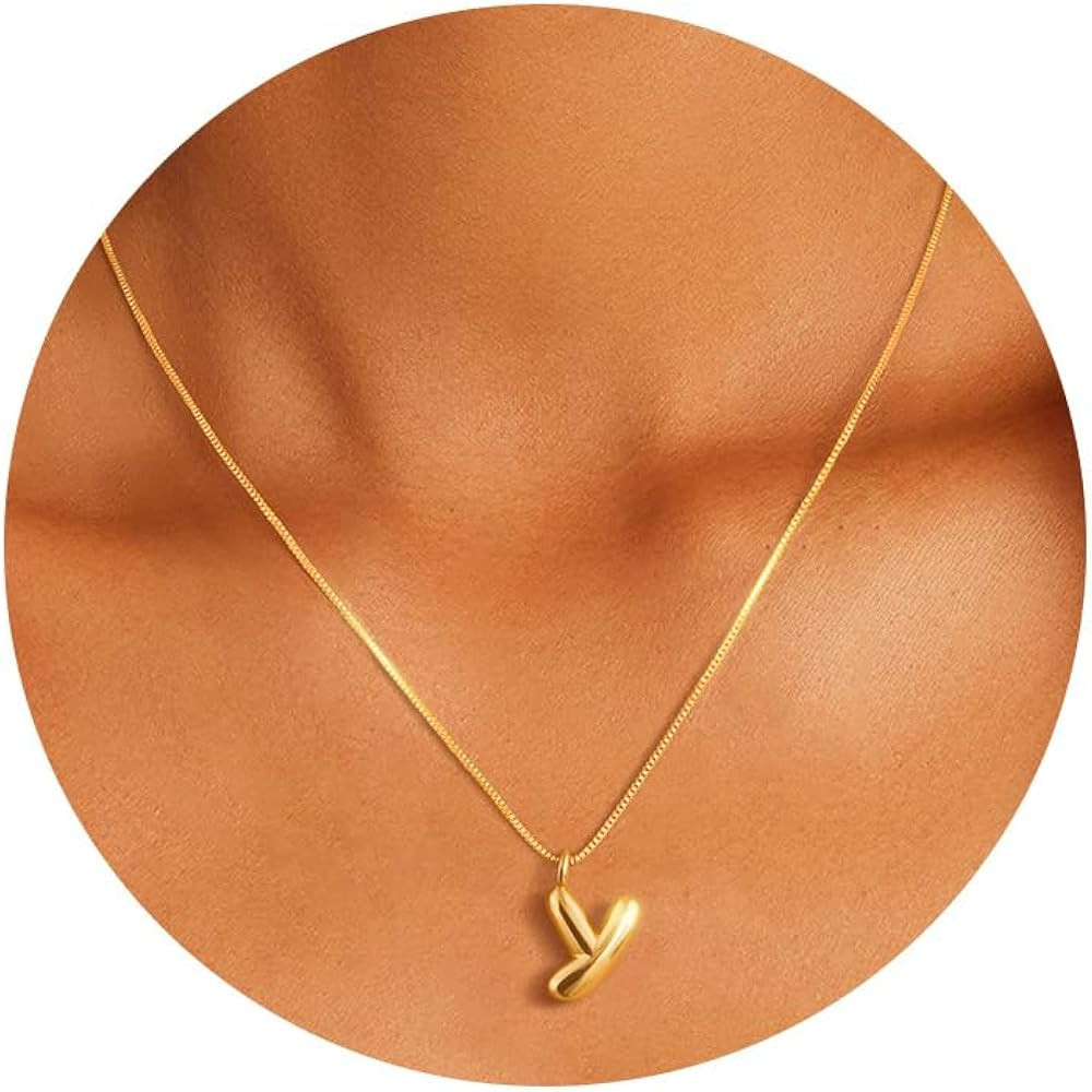 Initial Necklaces for Women Girls, Dainty Balloon Bubble Letter Necklace,14K Gold Plated Dainty A... | Amazon (US)