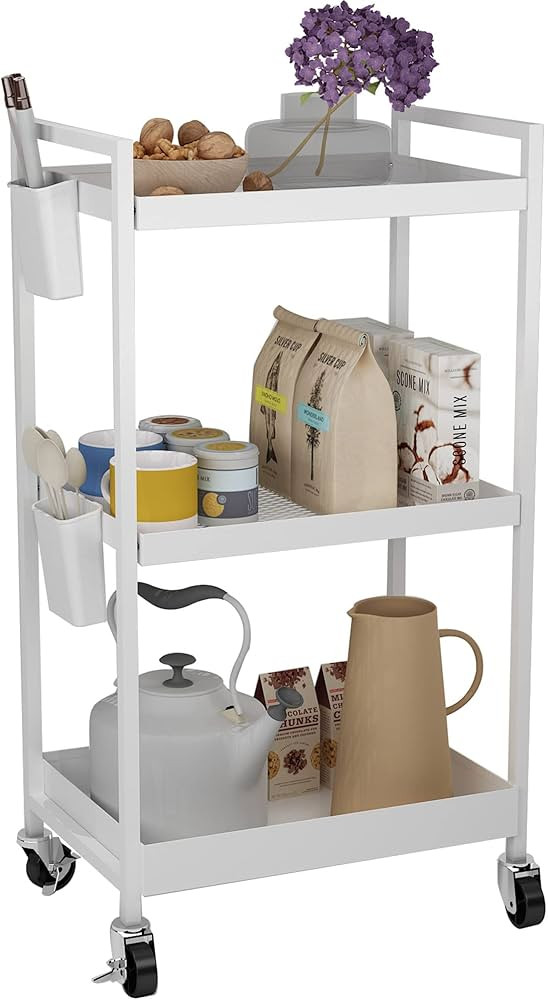 STEEHOOM 3 Tier Utility Rolling Cart, Metal Rolling Storage Cart with Locking Wheels Kitchen Cart... | Amazon (US)