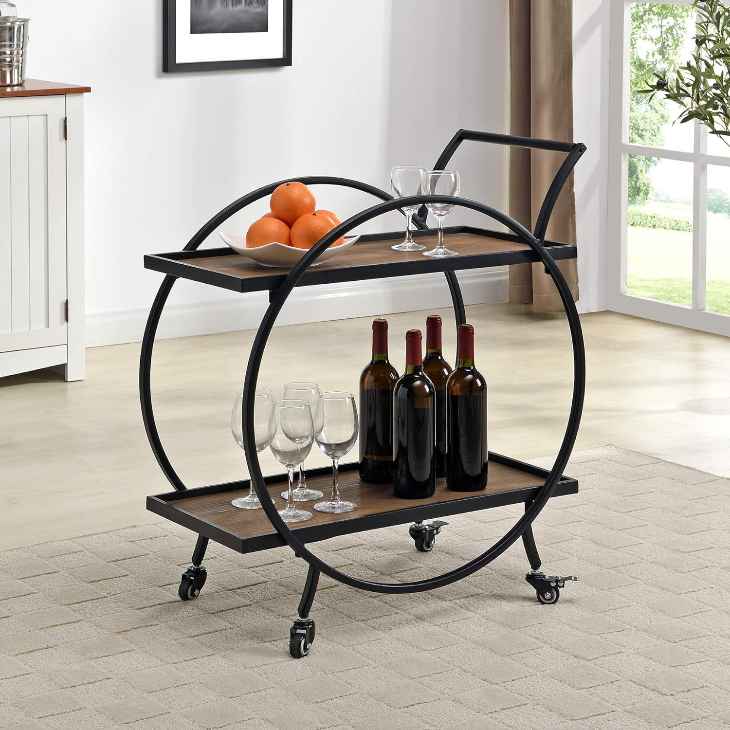 FirsTime & Co. Black and Brown Odessa Bar Cart, 2 Tier Mobile Mini Bar, Kitchen Serving Cart and ... | Amazon (US)