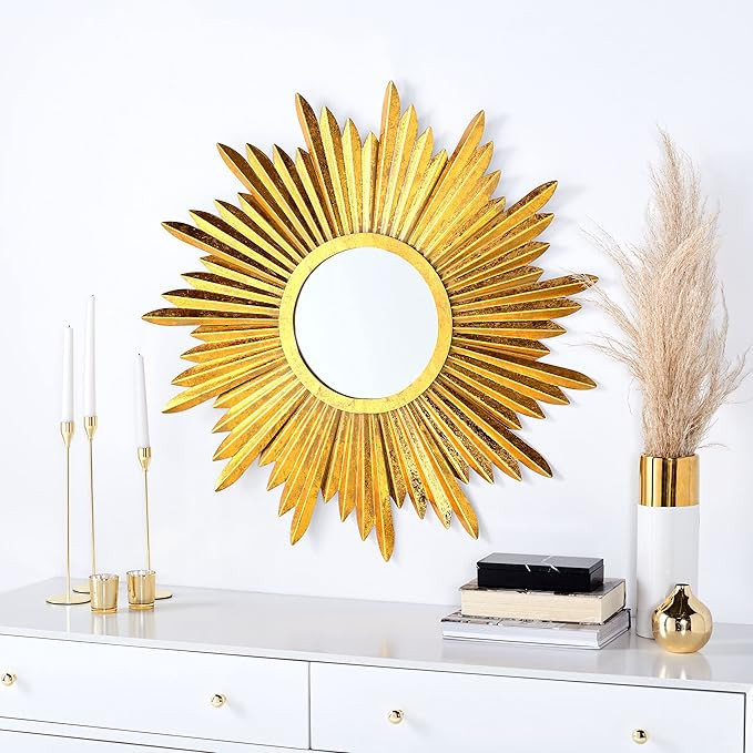 Safavieh Home Collection Josephine 33.5 x 33.5-inch Antique Gold Round Decorative Sunburst Mirror | Amazon (US)