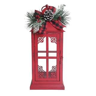 14.5" Red Metal Lantern with Greenery by Ashland® Christmas | Michaels Stores