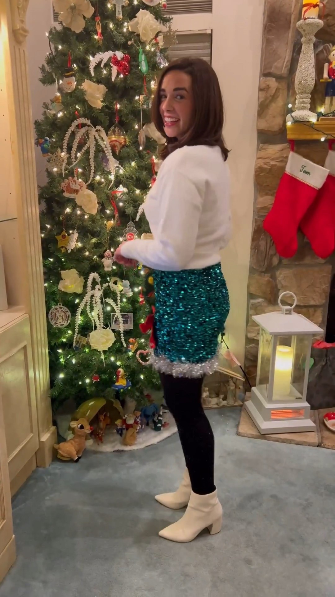 White fuzzy sweater (small). Green sequin Christmas bow skirt (small). White boots (8.5). #sweater #whitesweater #fuzzysweater #skirt #bowskirt #sequinskirt #greenskirt #sequinskirt #christmasskirt #holidayskirt #blacktights #whiteboots #boots #holidayoutfit #christmasoutfit 
holiday outfits women
holiday party outfits 
winter outfits women 

#LTKHoliday #LTKSeasonal #LTKFindsUnder100