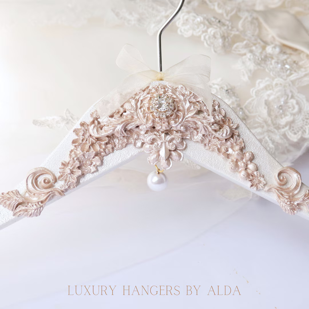Personalized Pearl Wedding Dress Hanger: Champagne Gold Bridal Gift - Etsy | Etsy (US)