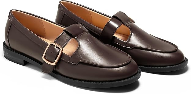 Coutgo Womens Slip On Loafers T-Strap Closed Round Toe Flats Comfortable Work Business Dress Shoe... | Amazon (US)