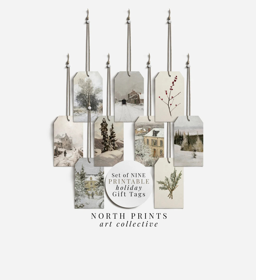 Printable Holiday Gift Tags Set of NINE Farmhouse Aesthetic - Etsy | Etsy (US)