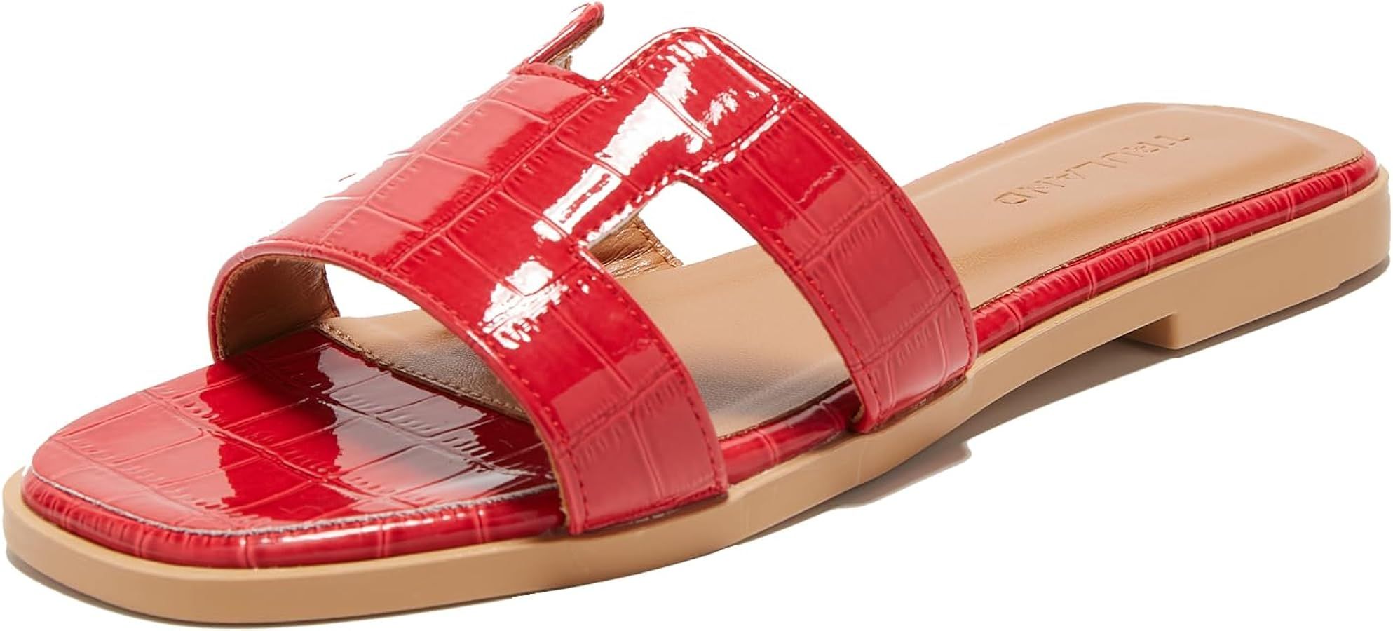 TRULAND H Strap Flat Slide Sandals for Women - Cute Fashion Open Toe Summer Dressy Sandals | Amazon (US)