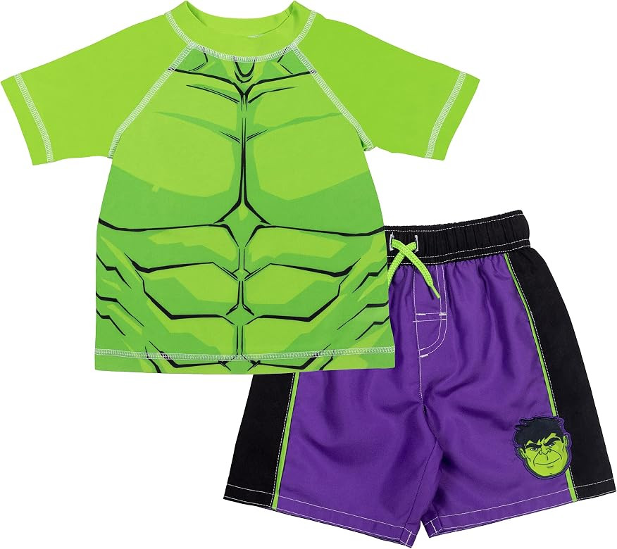Marvel Avengers Hulk Spider-Man Boys Rash Guard and Swim Trunks Outfit Set Toddler to Big Kid | Amazon (US)