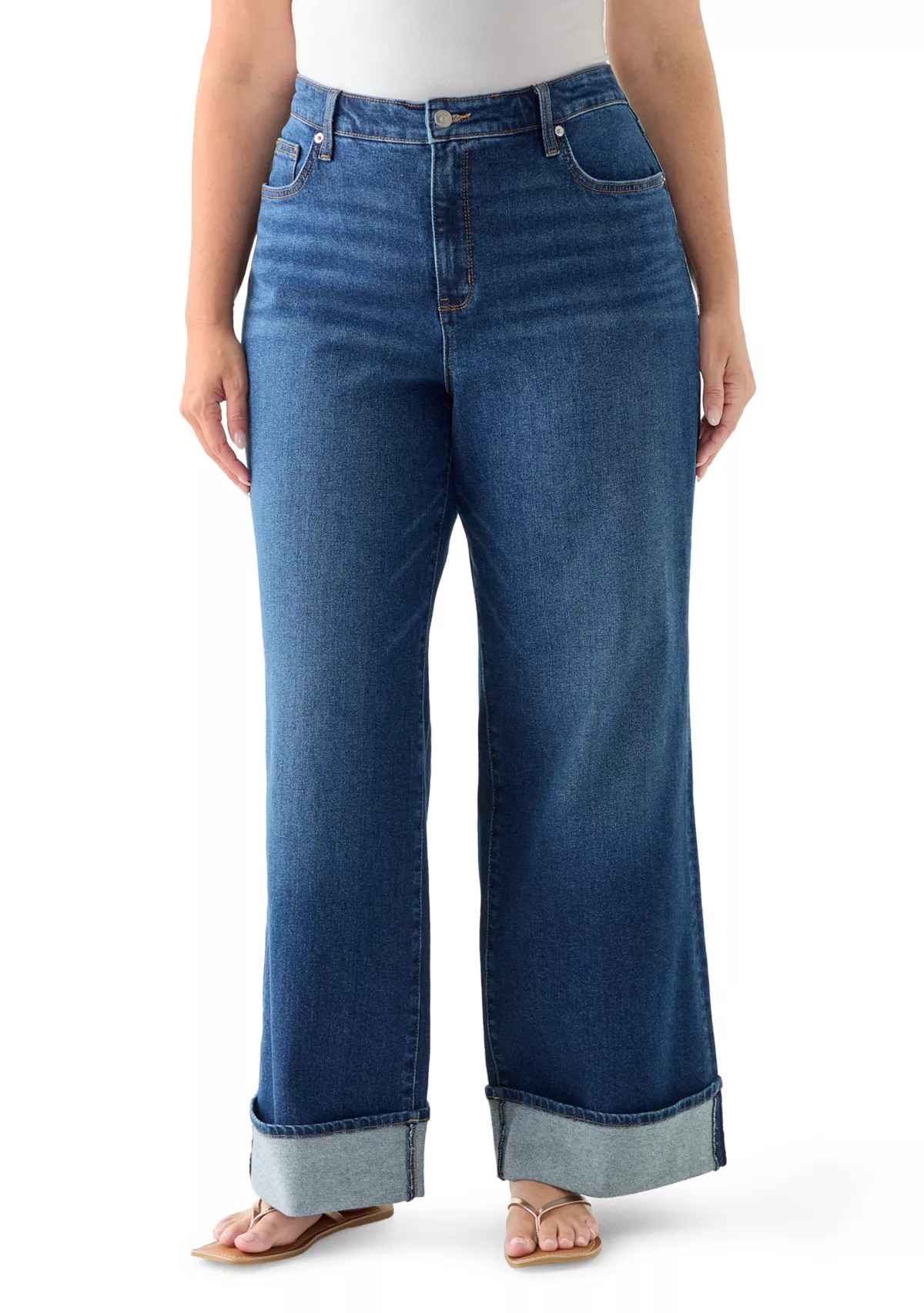 Plus Size High Rise Cuffed Wide Leg Jeans | Belk