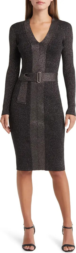 Metallic Long Sleeve Rib Sweater Dress | Nordstrom