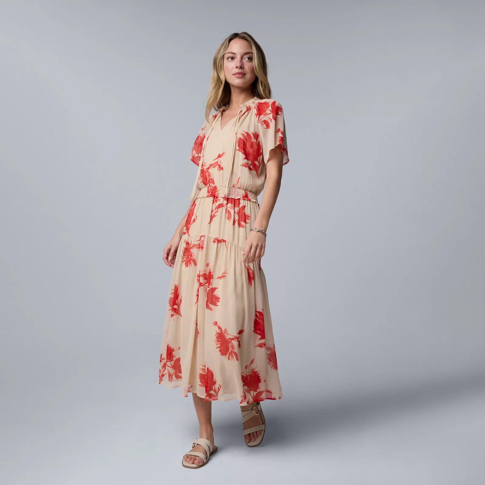 Women's Simply Vera Vera Wang Flowy Maxi Dress, Size: Medium, Red Water Blooms | Kohl's